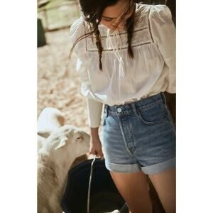 Reformation Charlie High Rise Blue Denim Jean Shorts Cuffed Raw Hem Size 25